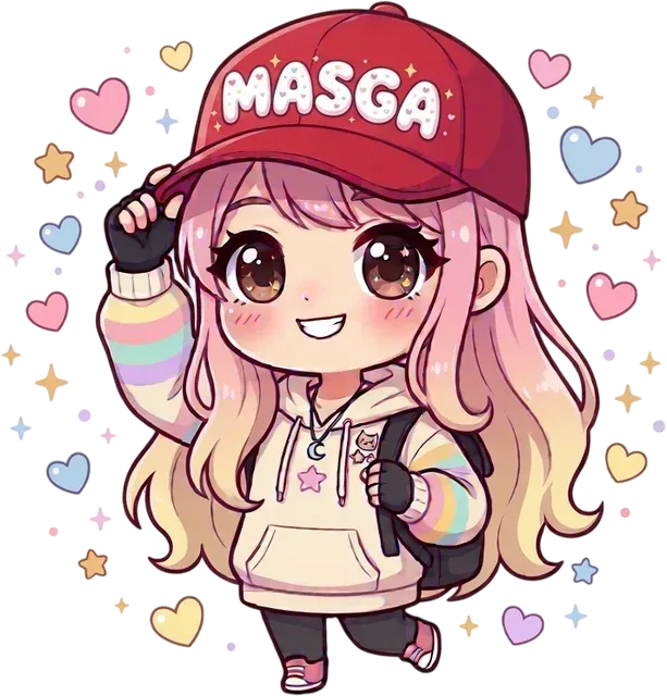 Mascota de MASGA: una xica anime amb una gorra roja de MASGA